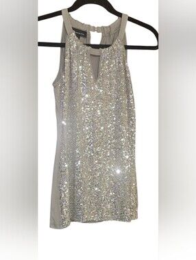 Silver Sequin Hip Length Halter Top W/front Cutout Super Adorable! Sz XS